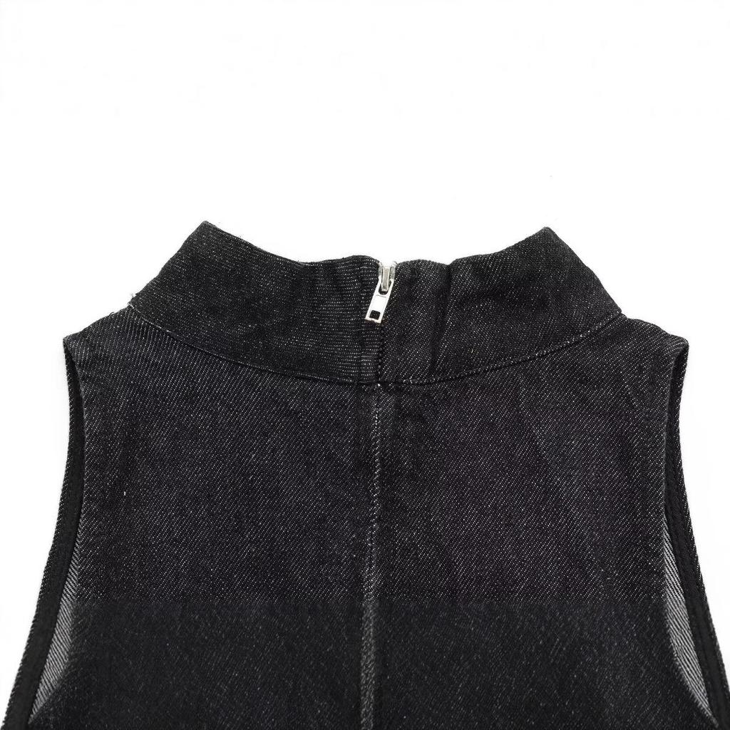 2025 Women's New Year Black Balloon Silhouette Sleeveless Denim Mini Dress