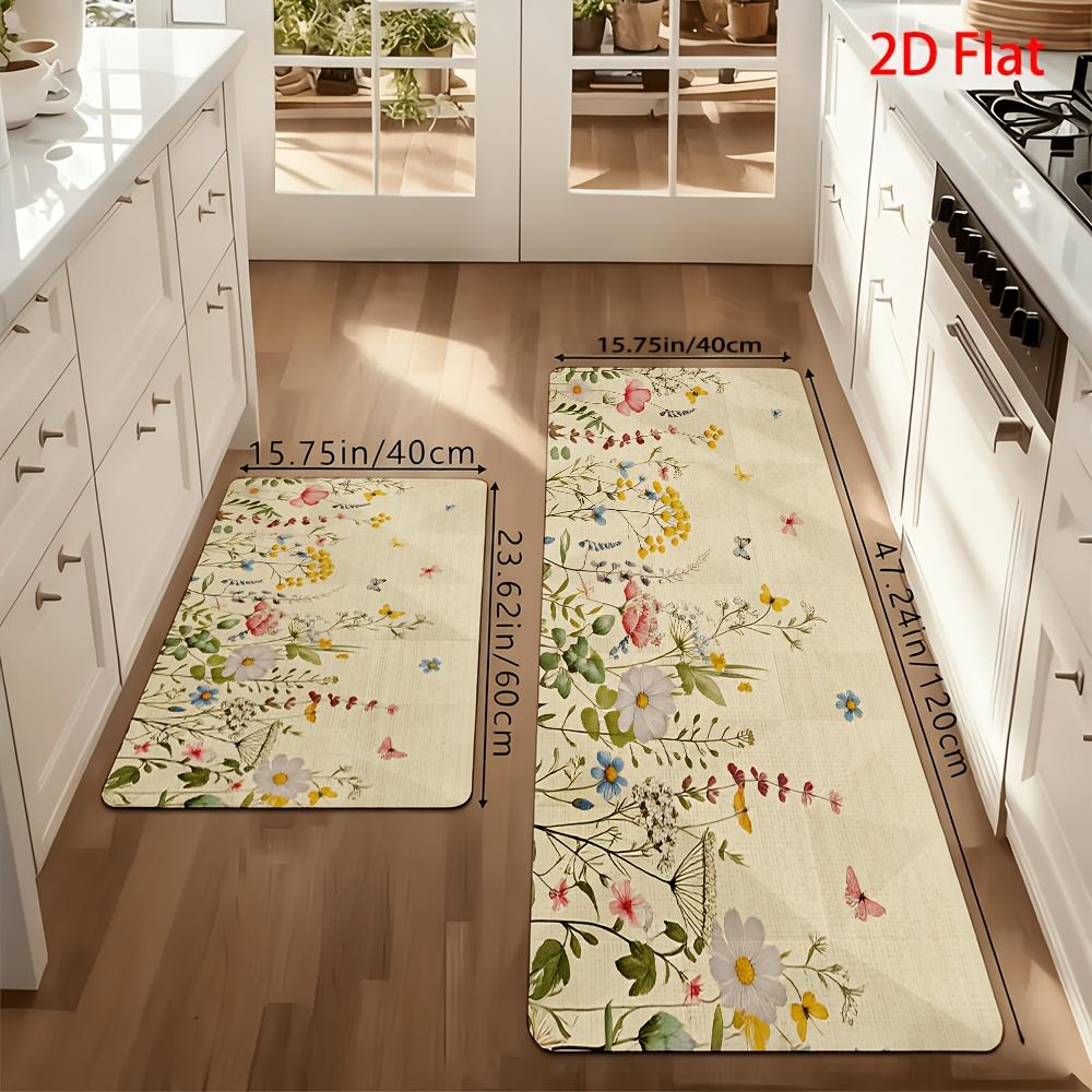 1Pcs Anti Fatigue Kitchen Rugs Floral Print Waterproof Non Slip Thick Cushioned Kitchen Mat Heavy Duty Comfort Standing Mat for