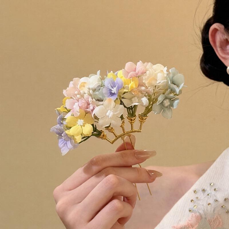 New Chinese Fabric Flower Hairpin Exquisite Elegance Light Luxury Temperament Versatile Hairpin Design Sense Niche Hair Accessories Fashion