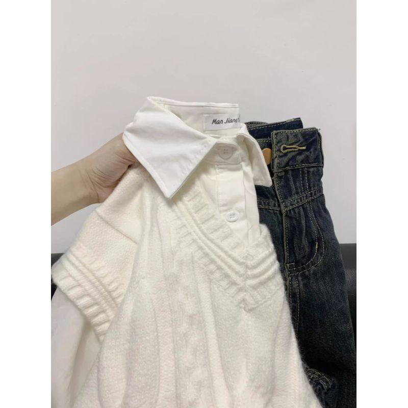 

Повседневный Преппи Стиль Жилет Бандажное Платье Жилет Свитер White vest S [Suggested 37.50 kg-45.00 kg]]