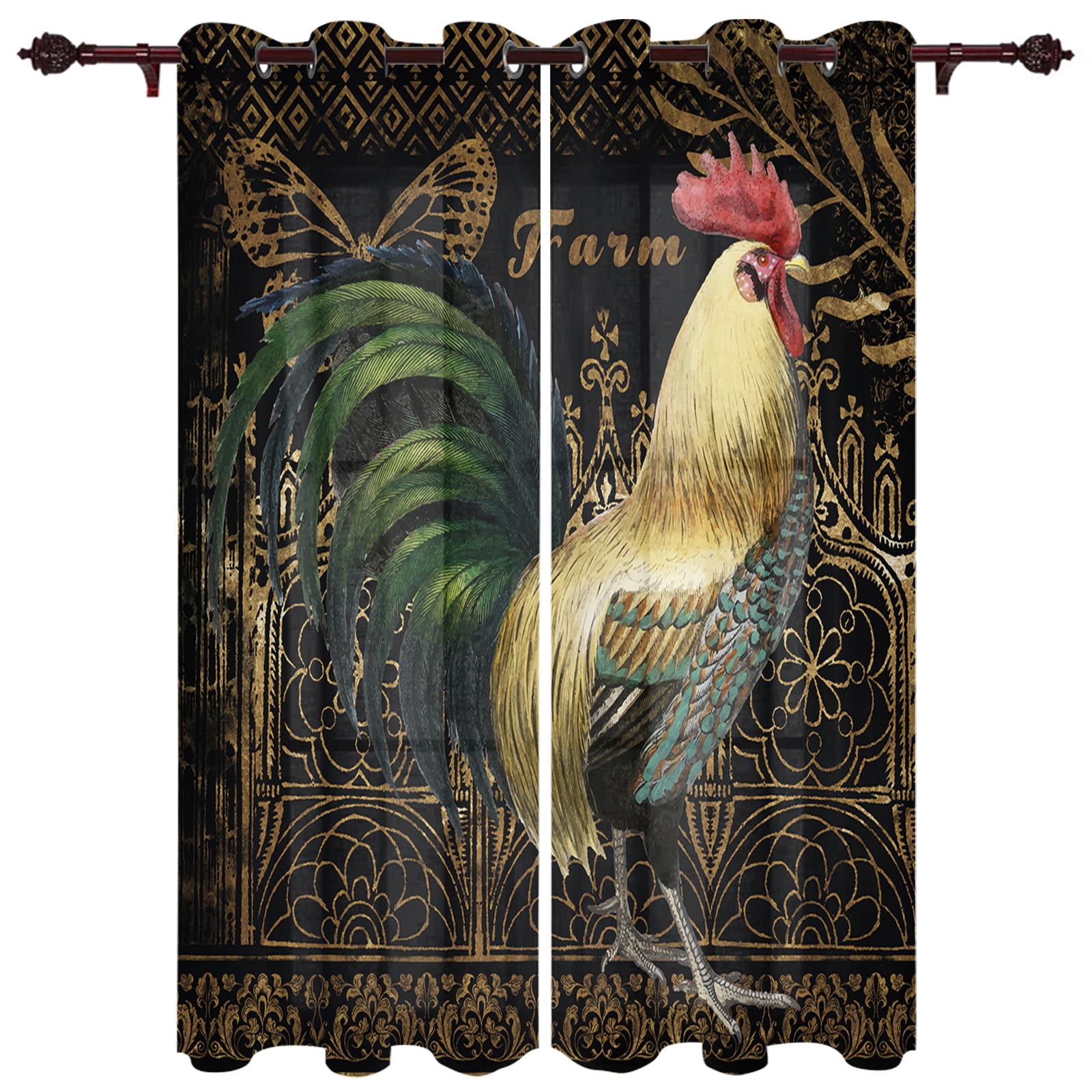 Винтажные шторы на окна с изображением подсолнечника и петуха — фото 13