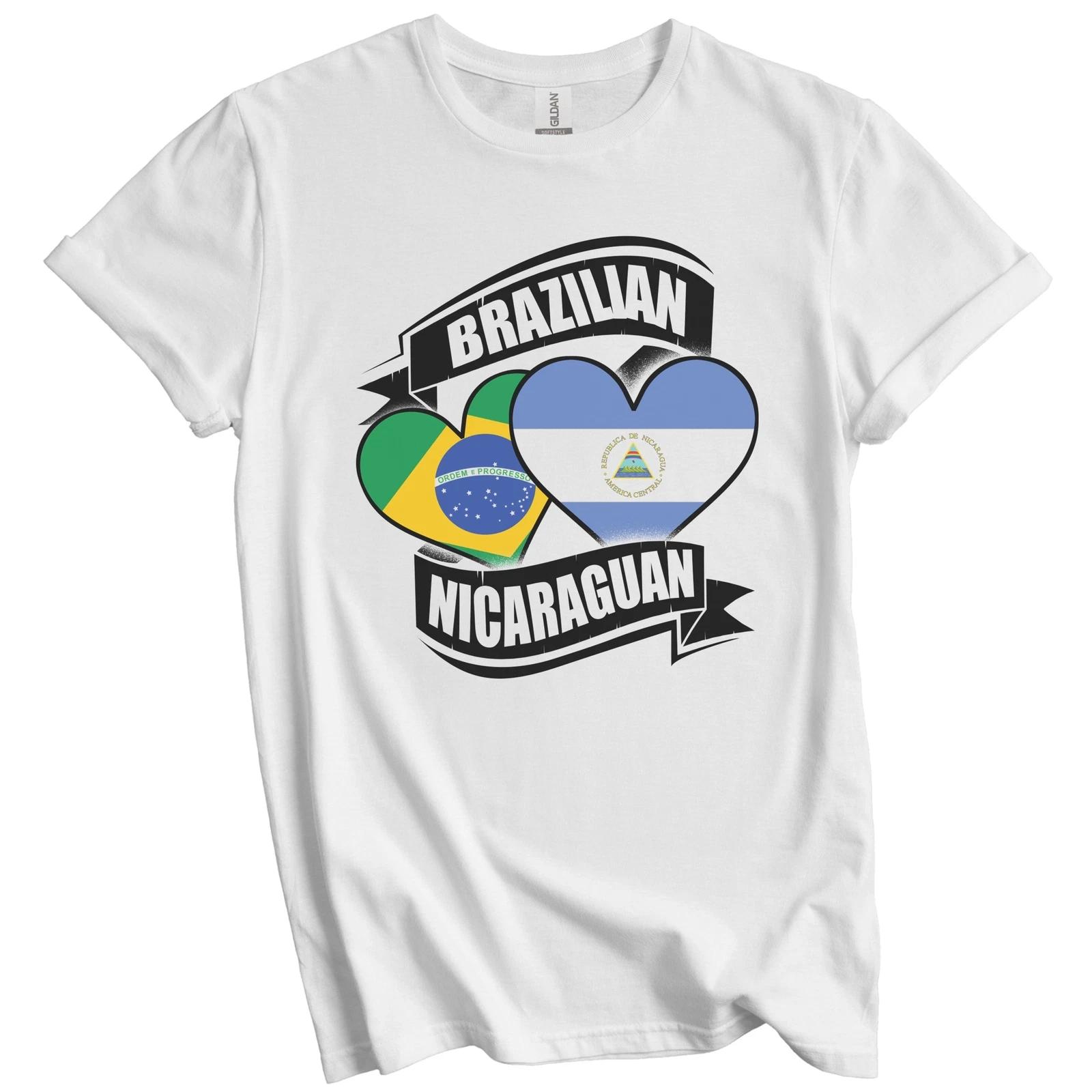 Brazilian Nicaraguan Hearts Brazil Nicaragua Flags T-Shirt S