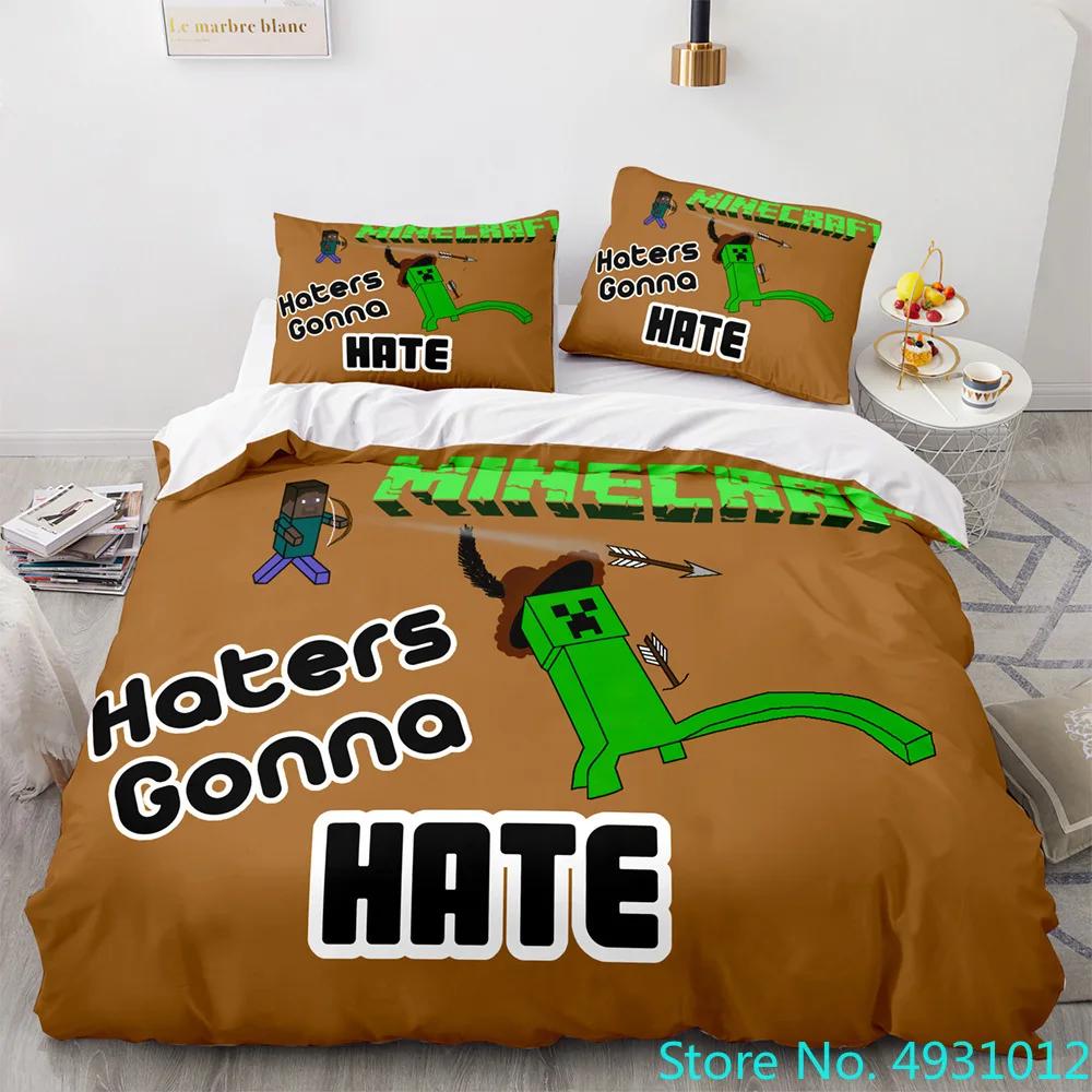 Anime Game My World Monster Hunters Bedding Set Duvet Cover Pillowcases Single Bedclothes Children'S Kids Adult Bedroom Decor