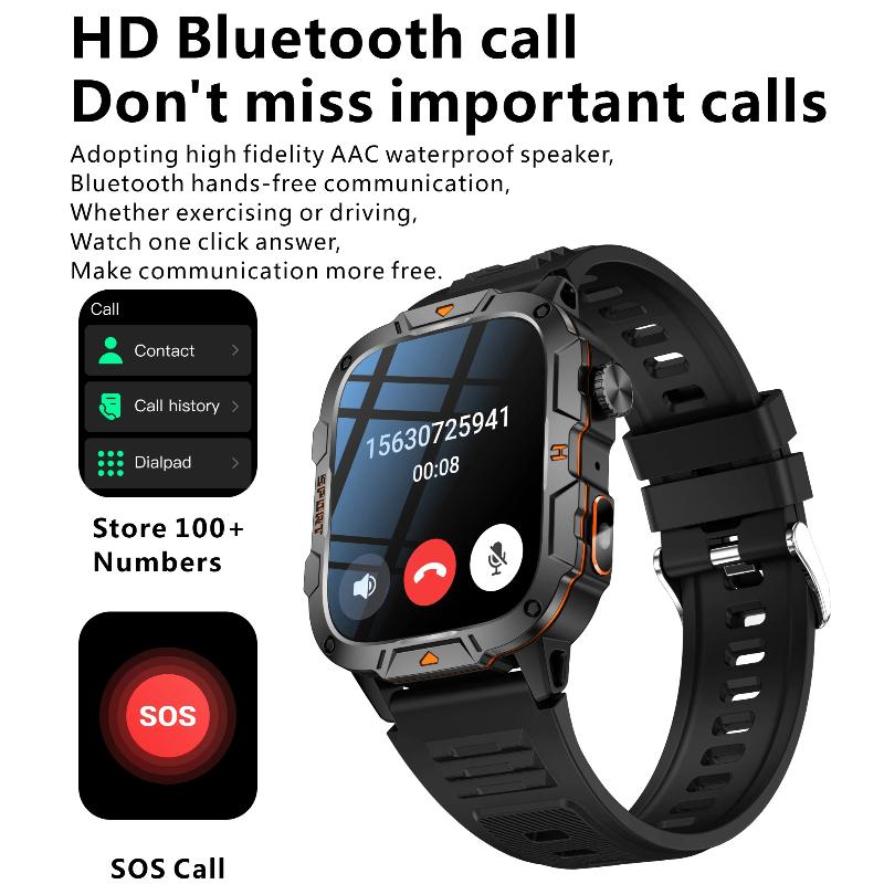 2025 New Military Grade Smart Watch Men 1.96" AMOLED Screen 5ATM Waterproof Sports Fitness Tracker BT Call Smartwatch For Xiaomi