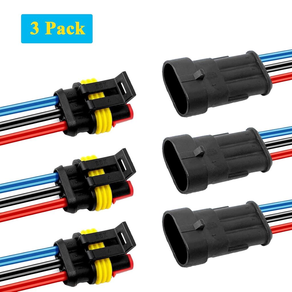 HYAT 3 Sets Car Waterproof Electrical Connector,18 AWG 3 Pin Plug Auto Electrical Wire Connectors Marine For Car, Truck, Boat, And Other Wire
