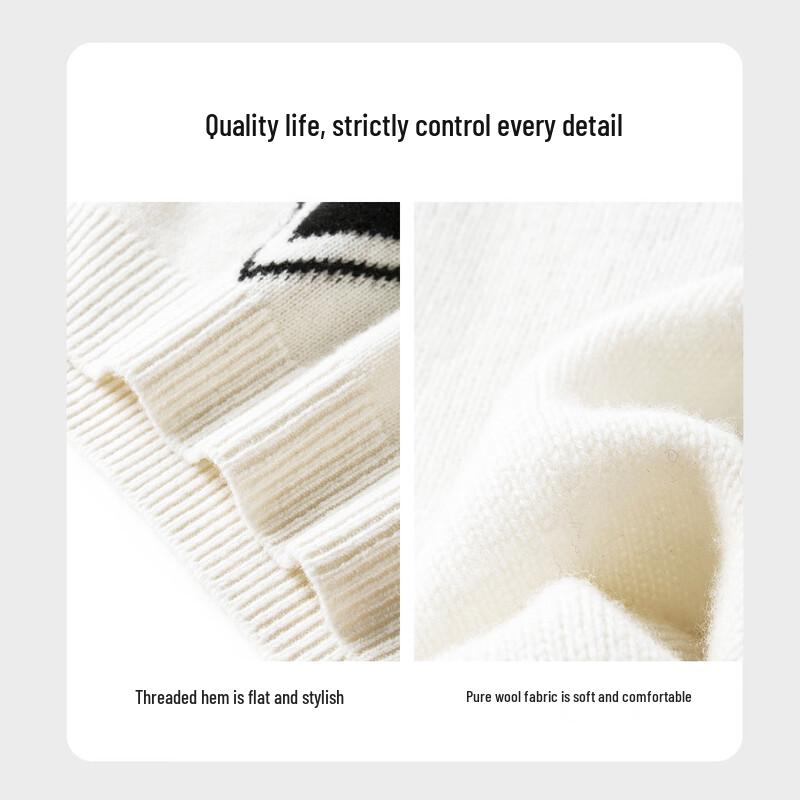 TUHUANG Women's Pure Wool Color-Block Half-High Neck Knit Sweater