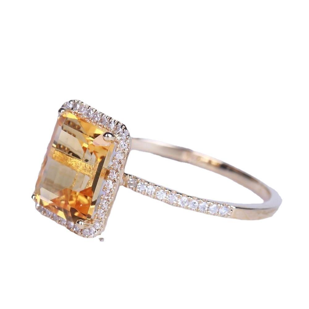 14K Gold Square Ring for Women Yellow Topaz Ametrine Bizuteria Gemstone Anillos Jewelry Bijoux Femme Bague Men Ring Box