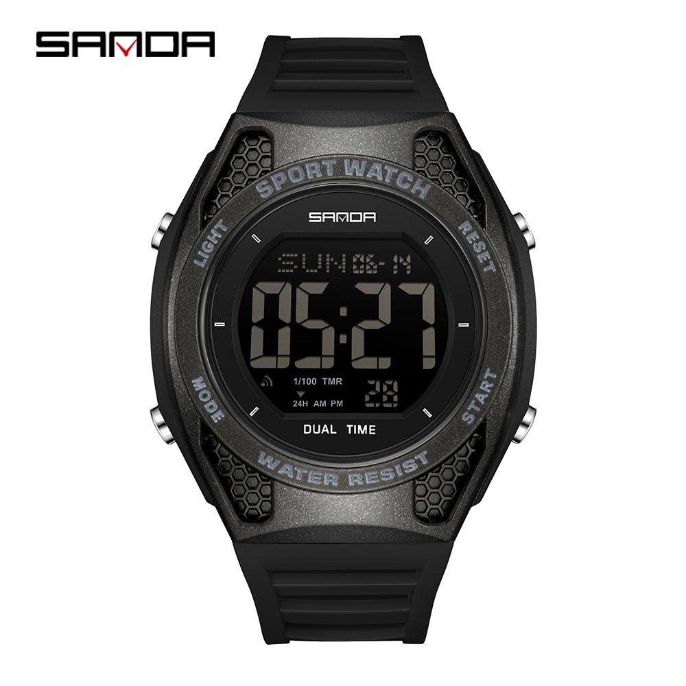 SANDA 2224 Fashion Men's Electronic Watch LED Display Student Night Light Alarm Clock Sports Waterproof Digital Watch