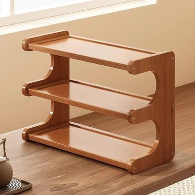 Mini Libreria da Scrivania in Legno e Tavolino Portaoggetti con Portabicchieri - Nuovo Stile Cinese
