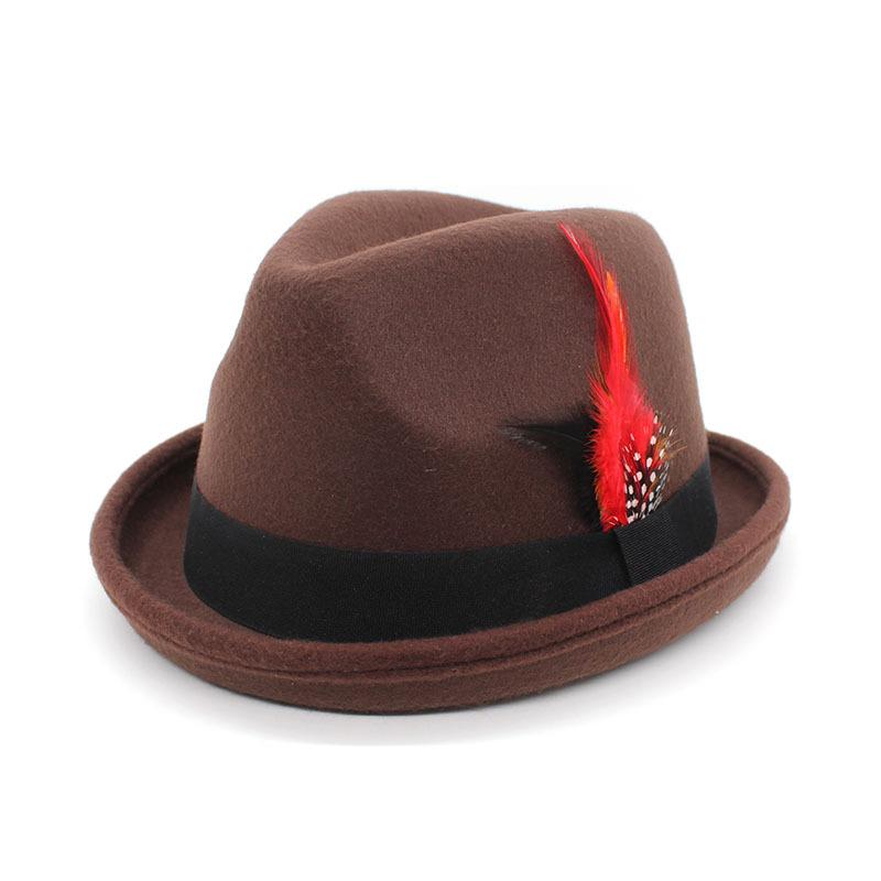 

2022 Small Felt Hat British Gentleman Fedora Small Top Hat Office Hat Feather Belt Jazz Hat M（56-59cm） темно-коричневого кольору