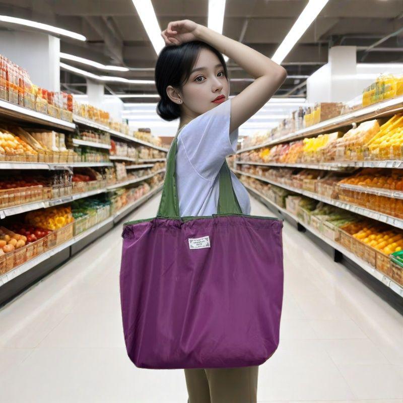 Eco-Friendly Foldable Large Drawstring Shoulder Tote for Grocery Shopping