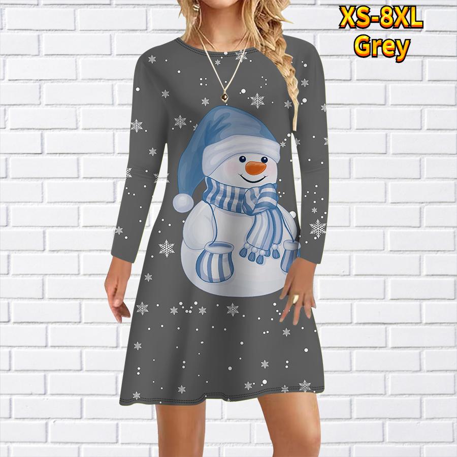 Женское повседневное платье с милым принтом снеговика — фото 6
