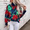 Knitwear Vintage Loose Sweater Long Sleeve Stand Collar Cardigan Top Autumn Winter Print