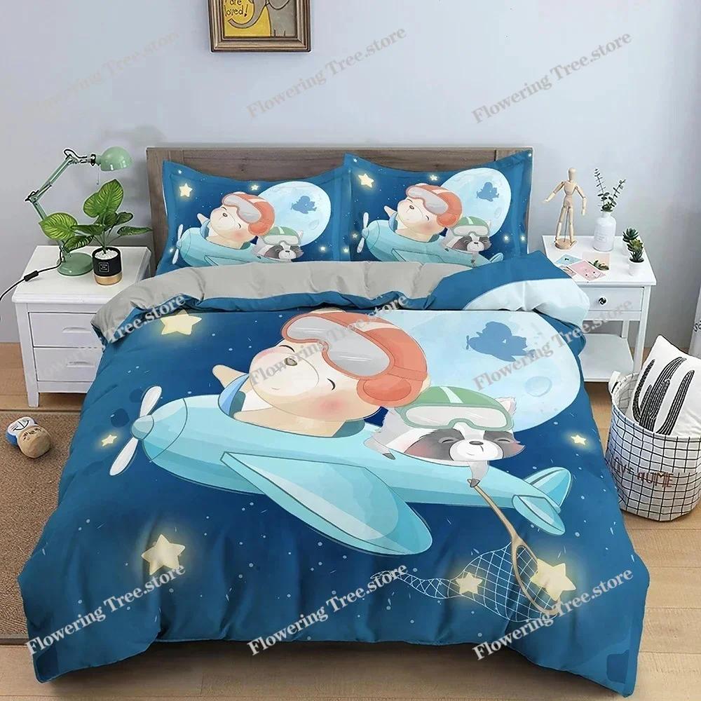 3D Cartoon Pattern DuvetQuilt Cover Cozy Soft Bedding Set for Children Kids Bedroom Decor Bedclothes Queen Twin Single