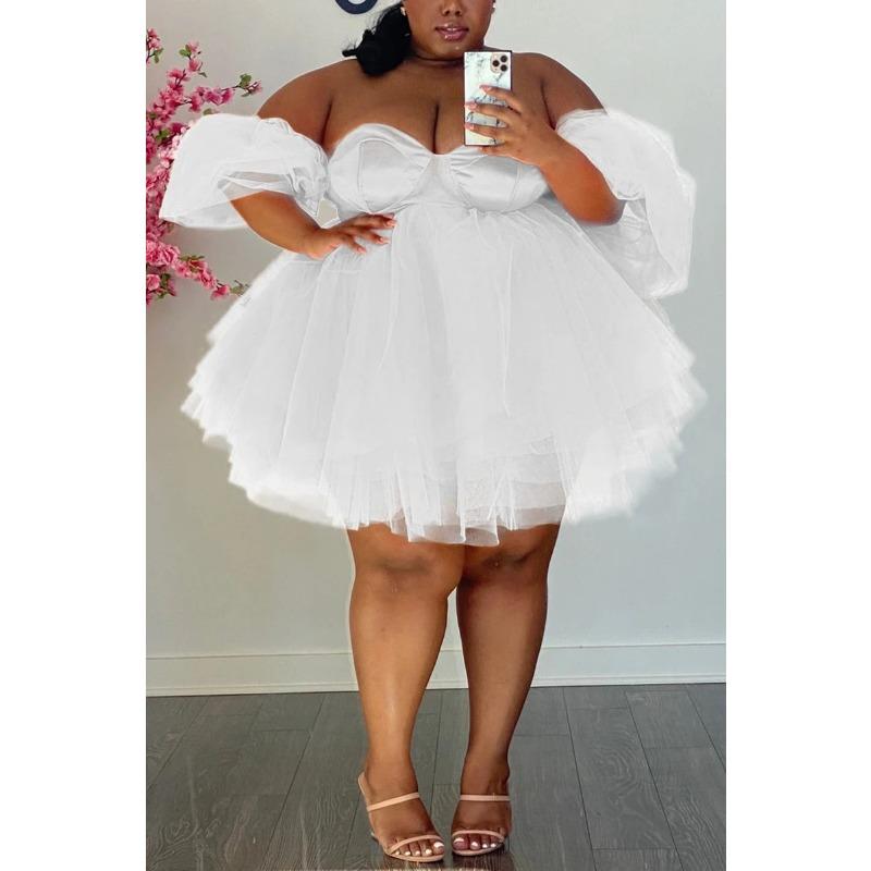 Jarní a letní dámské šaty Volné šaty bez ramínek Síťované šaty Společenské šaty velké velikosti