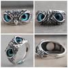 Creative Blue Eye Owl Ring Retro Unique Cute Personality Animal Ring Opening Adjustable Punk Rock Vintage Fashion Hip Hop   Ring