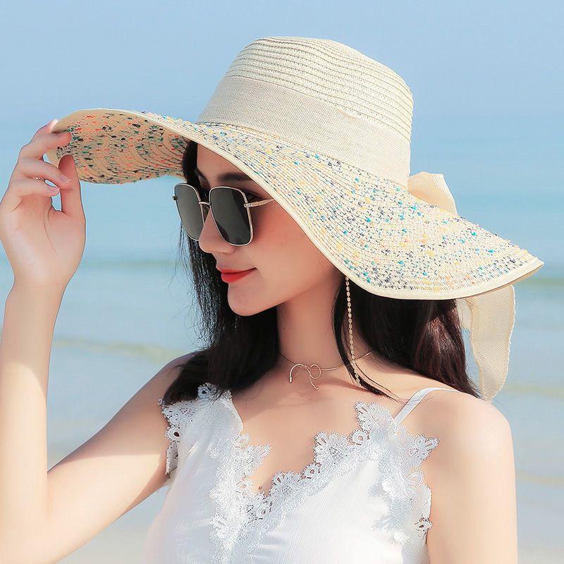 Beach Straw Hat Summer Seaside Extra Large Brim Sun Hat Sun Protection Holiday Hat Foldable Sun
