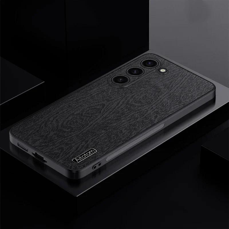 Leather Wood Pattern Case for Samsung Galaxy S24 Ultra S23 S22 S21 Plus Note 20 M55 5G Shockproof Silicone Back Protection Case