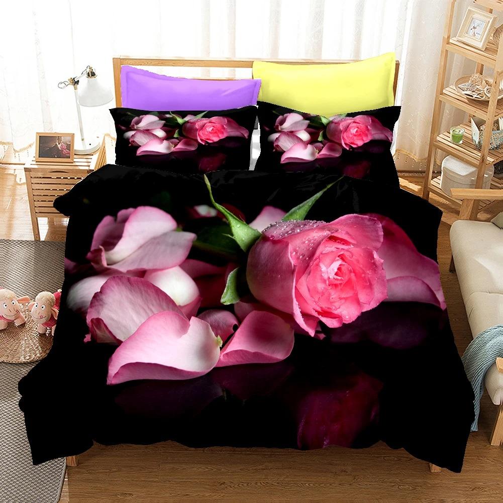 3D Rose Bedding Sets Duvet Cover Set With Pillowcase Twin Full Queen King Bedclothes Bed Linen