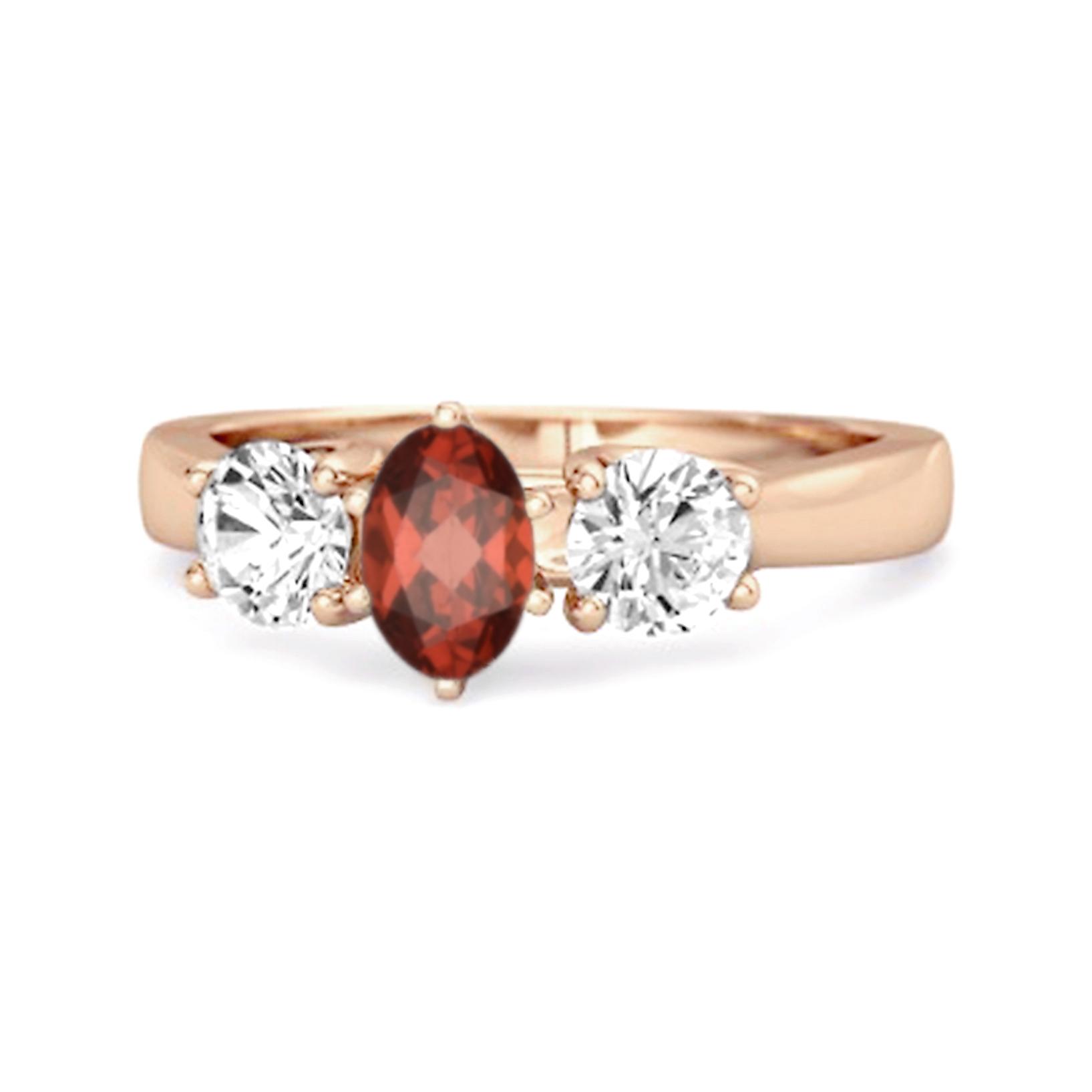 Three Stone Natural Garnet 925 Sterling Silver Rose Gold Vermeil Engagement Ring 6