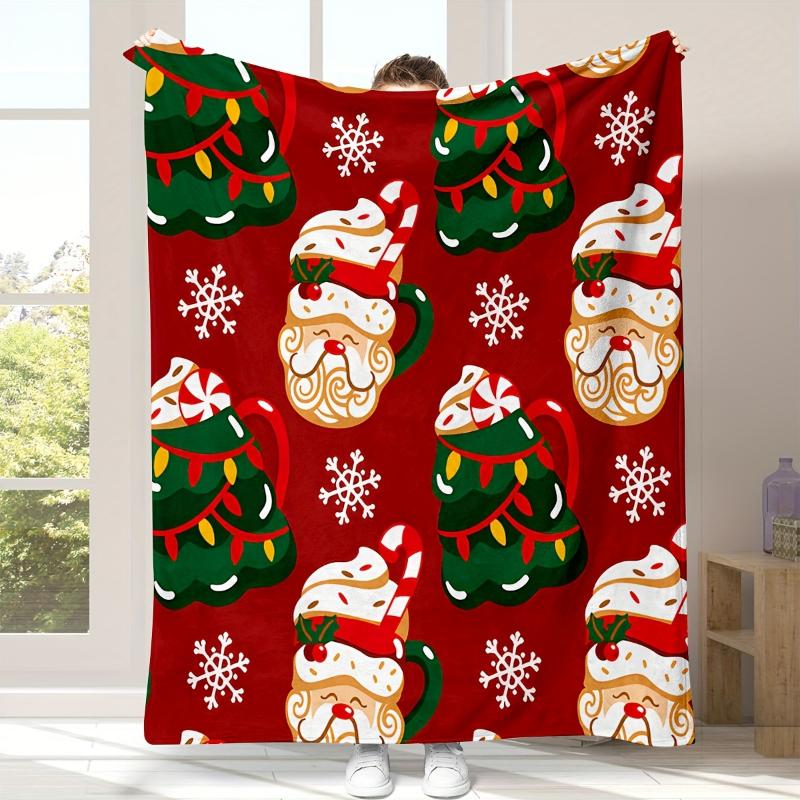 Santa Claus Happy New Year Print Throw Blanket,Warm,Bed,Living Room Sofa,Lounge,Ideal For Holiday Gatherings,Birthday Present
