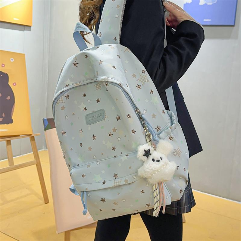 Star Print Large Capacity Backpack Grade 3-6 Student Schoolbag