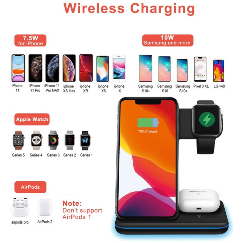 Buy 3 In 1 Wireless Charger, Wireless Charging Station Compatible With Apple  Watch Series 5/4/3/2/1 \u0026 AirPods, IPhone 11 Pro Max XS Max XS XR X 8 8 Plus  at affordable prices —