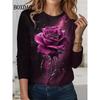 Tie Dye Rose Flower Print T Shirt Spring Women Long Sleeve Shirts Casual O-Neck Loose Plus Size Tops Fashion Clothes