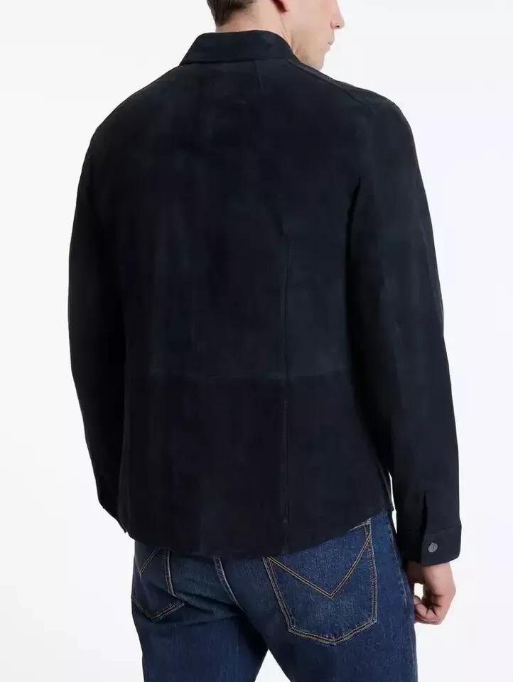 Ny Casual Fashionabel Herr Marinblå Äkta Lammskinn Mjuk Mockaläder Skjorta Handgjord