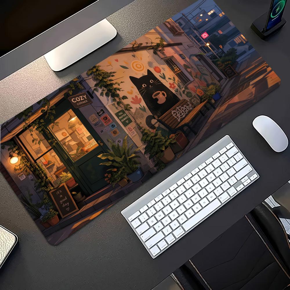 Cozy Anime Street Extended Gaming Mouse Pad Non-Slip Rubber Base Large Desk Mat Mouse Pad For Laptop PC Gaming Setup Decor
