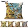 European Famous City Map Creative Comic Design Decorative Pillow Case Navigation Map Cotton Linen Sofa Cushion Cover Cojines
