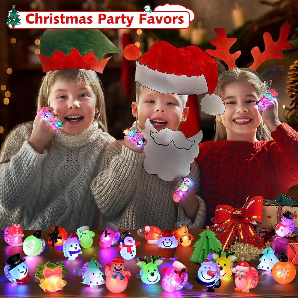 Glowing LED Finger Rings Halloween Christmas Party Favors Light Up Flashing Adjustable Fun Props Kids Adults