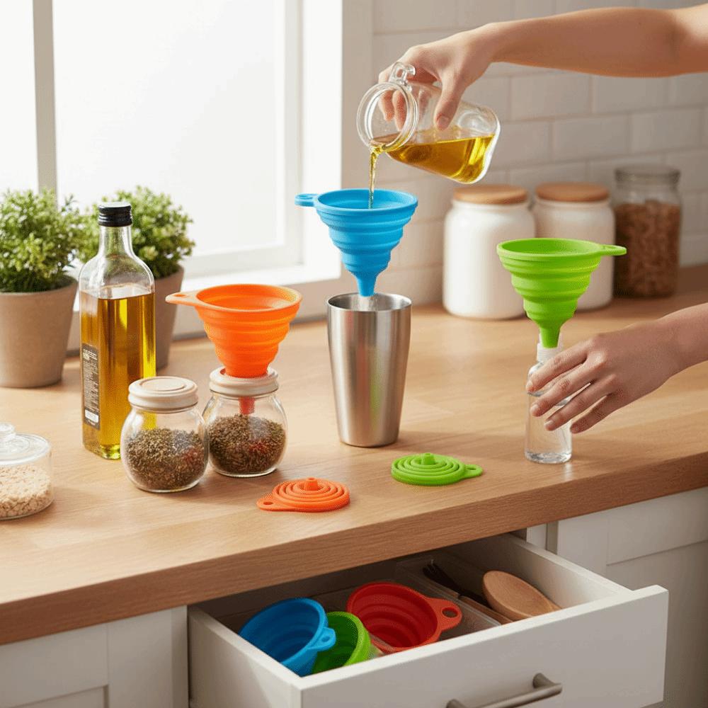 4Pcs Drain Foldable Funnel Mini Collapsible Funnel Multifunctional Silicone Funnel  Beer Dispensing