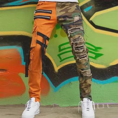 "Men's High-End Ripped Denim Slim Pants - Trendy American-Style Overalls Design"