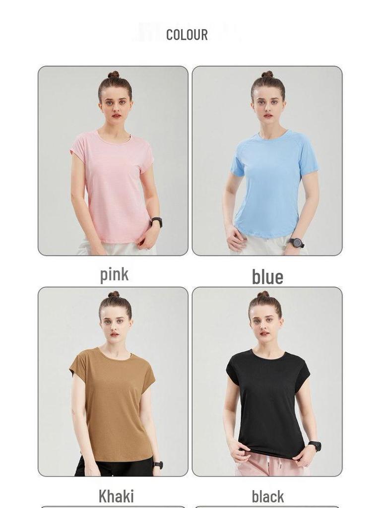 Women's Breathable Summer Sports T-Shirt - Moisture-Wicking, Round Neck, Short Sleeve, Dance & Fitness Style