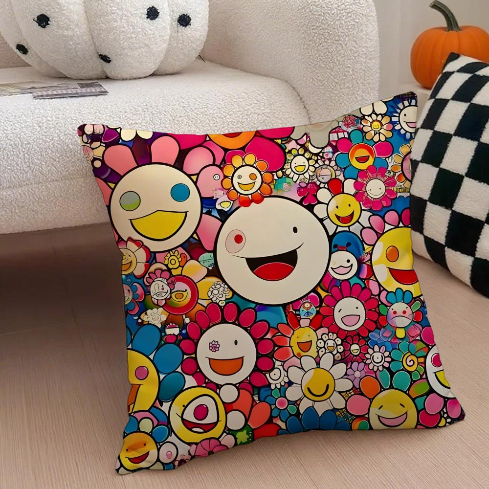 

Colorful Contemporary Art TTakashi Murakami Cushion Cover Throw Pillow Cover Hidden Button Durable Polyester Chair Cushion 30x30cm