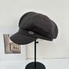 Spring and Autumn New Pu Leather Fashion Foreign Style Octagonal Hat Children British Style Plain Face Cap Show Face Little Beret Tide