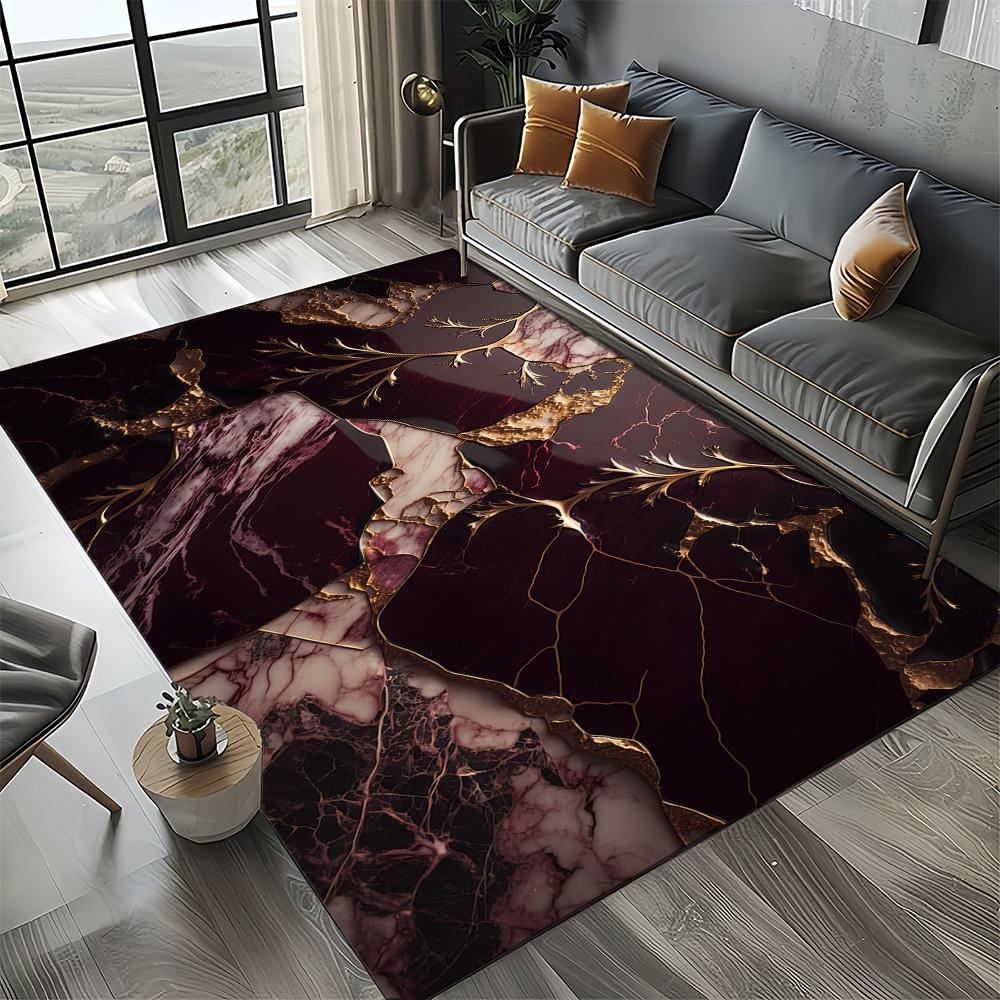 Emerald Green and Gold Area Rug – Luxurious Marble-Inspired Pattern for Living Room or Bedroom, Non-Slip Elegant Home Decor 60x90cm(23x35in)
