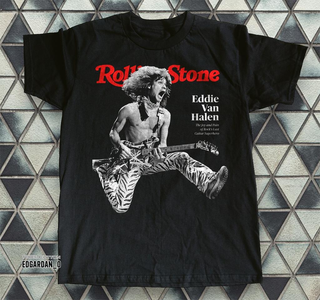Hot Eddie Van Halen Rolling Stone Flying Black Unisex T-shirt Size S-5XL