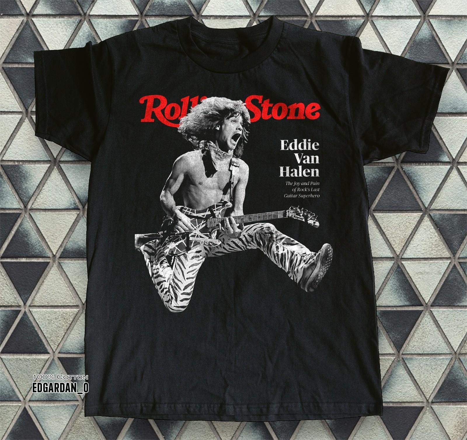 Hot Eddie Van Halen Rolling Stone Flying Black Unisex T-shirt Size S-5XL XXXL