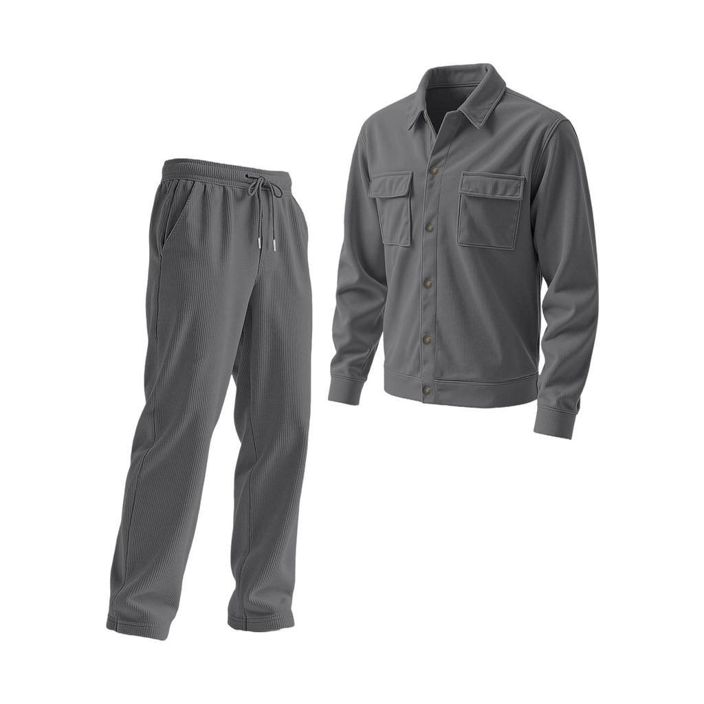 Men's Casual Solid Color Suit Solid Color Double Pocket Button Lapel Long Sleeve Pants Two-Piece Suit