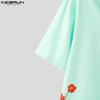 INCERUN Oversized Men Summer Lapel Neck Short Sleeve Floral Print Casual Shirts