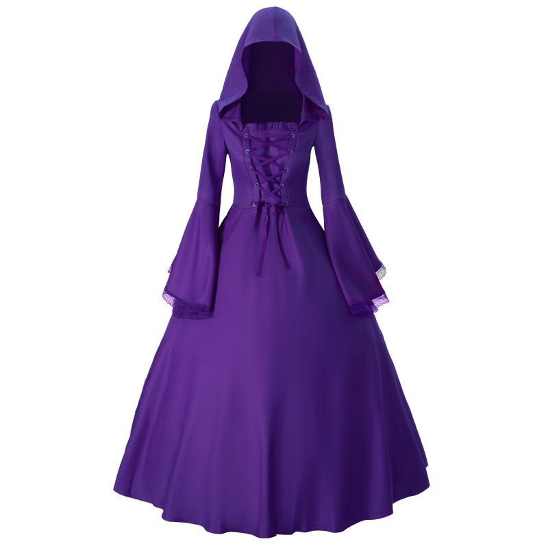 Halloween Gothic Medieval Vintage Women's Corset Dress with Bell Sleeves