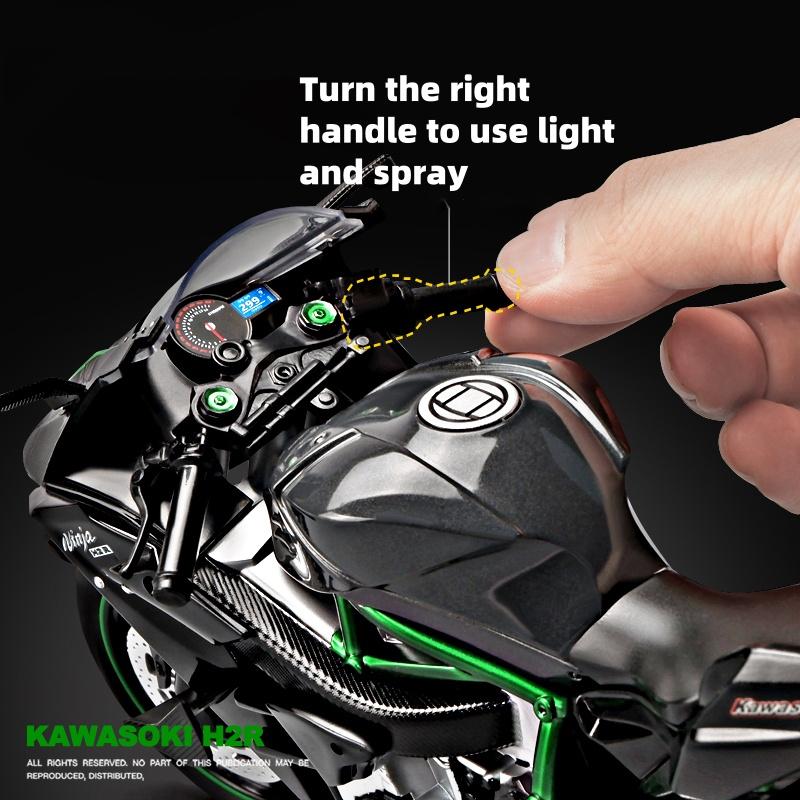 1/9 Kawasaki H2R Alloy Model Ignite Motorcycle with Spray Model Ignite Start Alloy Simulation Children Motorcycle Toy Gift