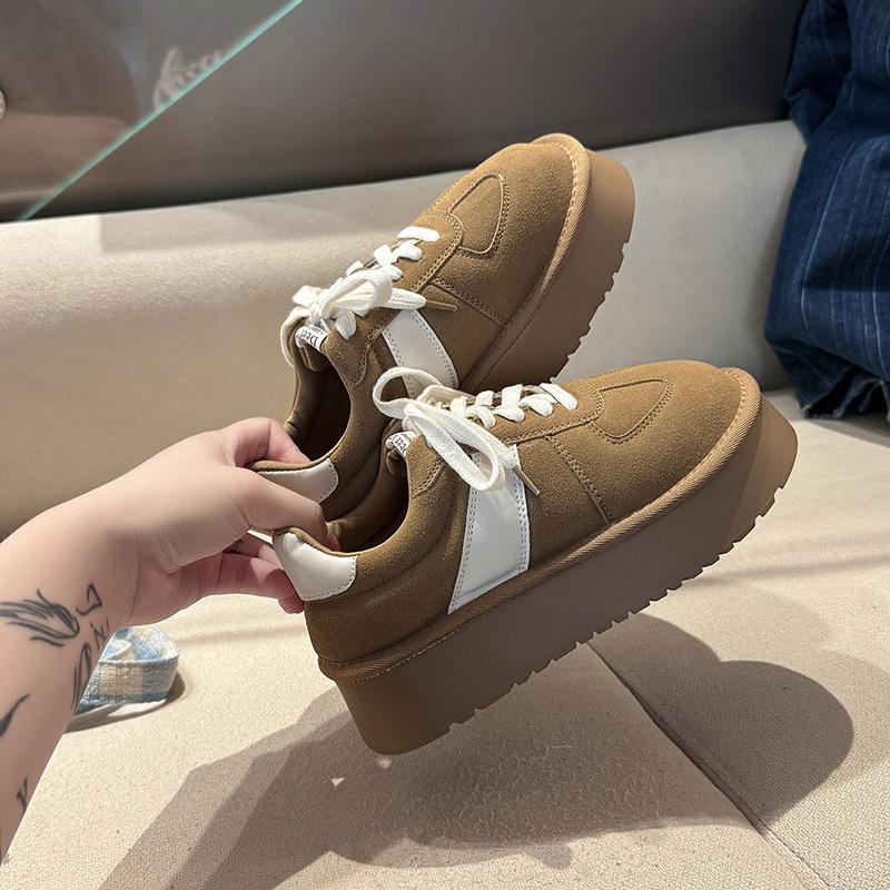 Retro matte leather thick-soled color matching lace-up German training shoes women's 2025 autumn and winter new fashion sports shoes cotton single s