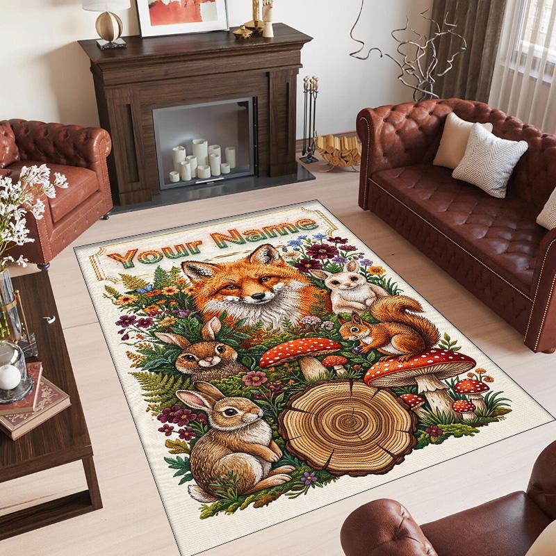 Fox Theme Crystal Velvet Floor Rug Personalized Custom Name Text Warm Carpet Home Decoration