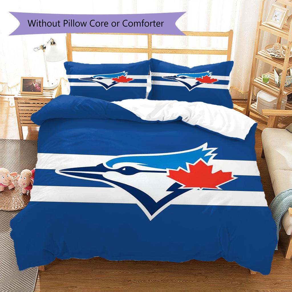 Toronto Blue Jays Pattern Bedding Set Quilt Cover Pillowcase Home Decor Gift (1 * Duvet Cover + 2 * Pillowcase, Without Core)