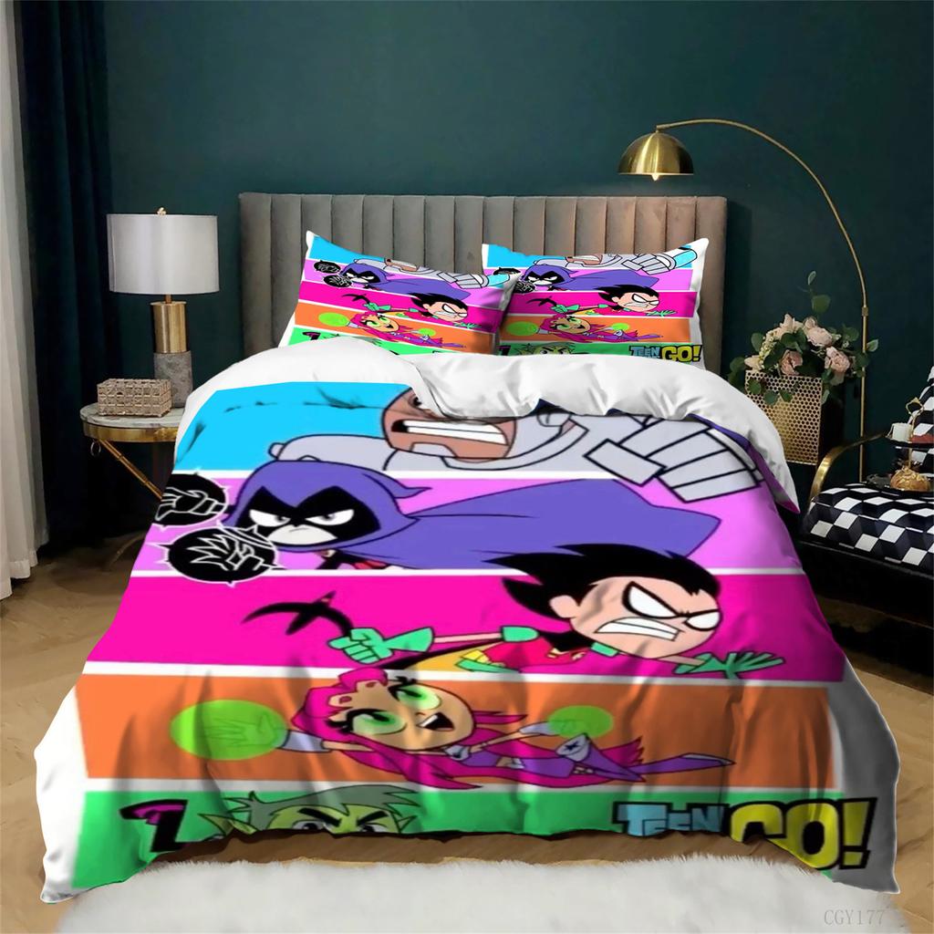 Teen Tita-Ns Go Duvet Cover Set Full Cozy Soft Lightweight Bedding Set All Season Comfortable Quilt Cover With Zipper