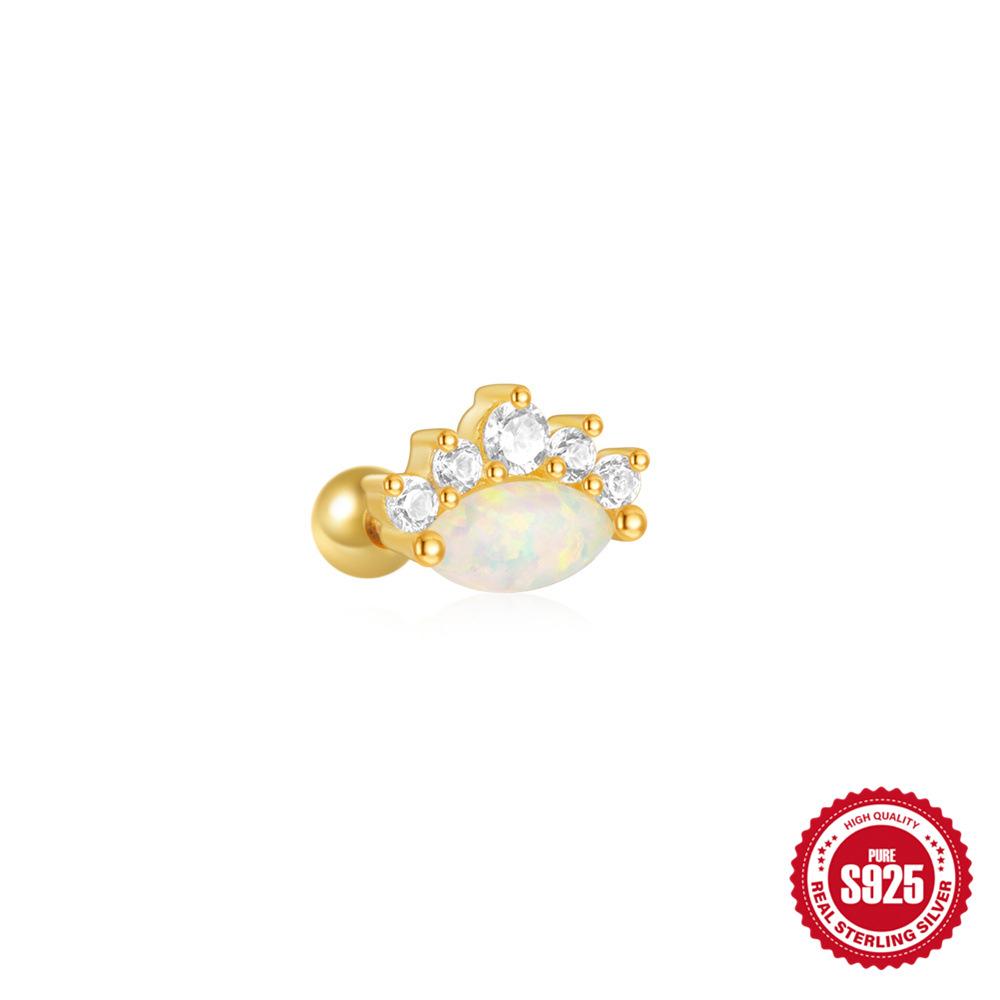 S925 Sterling Silver Devil'S Eye Horse'S Eye Opal Opal Diamond Ball Piercing Threaded Ear Nail Premium