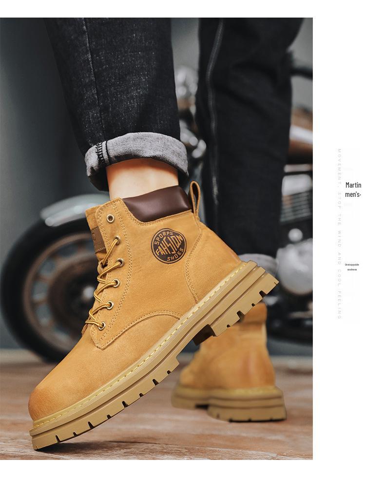 Men's and Women's Retro Style Plush Lined Leather Martin Boots - Trendy British High-Top Work Boots